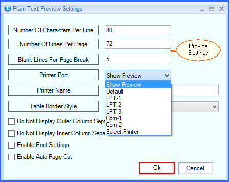 Palin Text Settings.